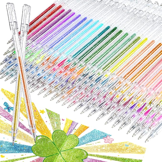 100 Colors Glitter Gel Pens, Colored Sparkle Metallic Gel Ink Pens, Coloring by Unknown