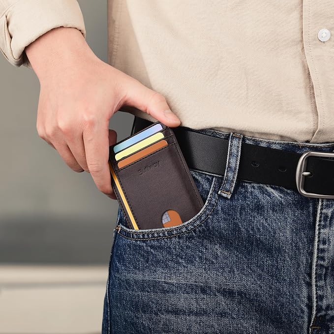 Buffway Slim Minimalist Front Pocket RFID Blocking Leather Wallets - Image 8
