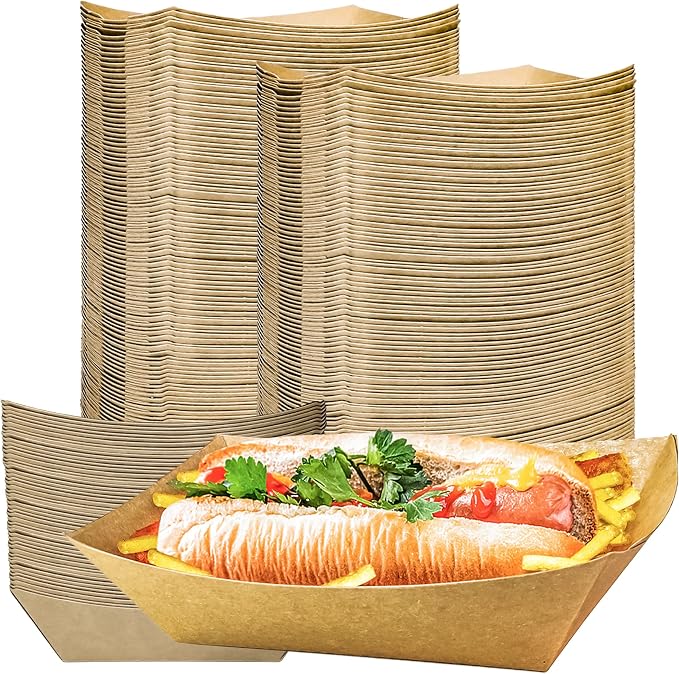 100 Pack 3lb Kraft Paper Food Trays, Heavy-Duty Paper Food Boat Disposable by MotBach
