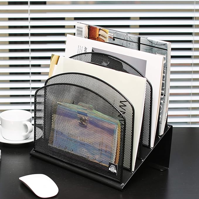 Delifox 2 Pack Inclined Desk File Organizer, 5 Slot Desktop File Folder Holder - Image 2