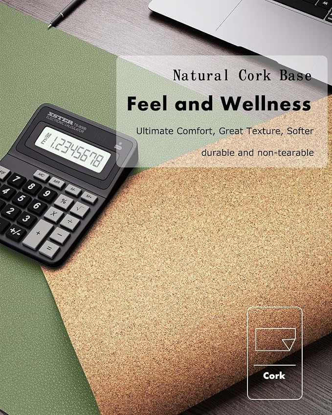 YSAGi Double-Sided Desk Pad, 35.4"x17"Leather Desk Mat, Eco Cork Desk Pad - Image 2