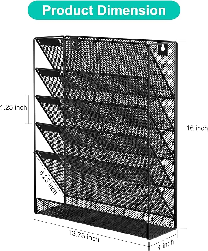 EasyPAG 5 Tier Wall File Holder, Mesh Hanging Folder Organizer - Image 2