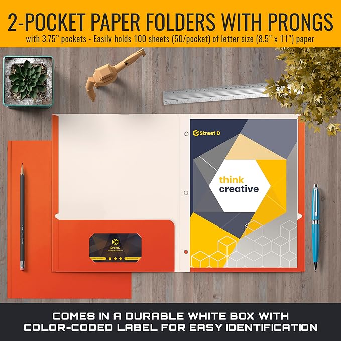 Better Office Products Orange Paper 2 Pocket Folders - Image 2