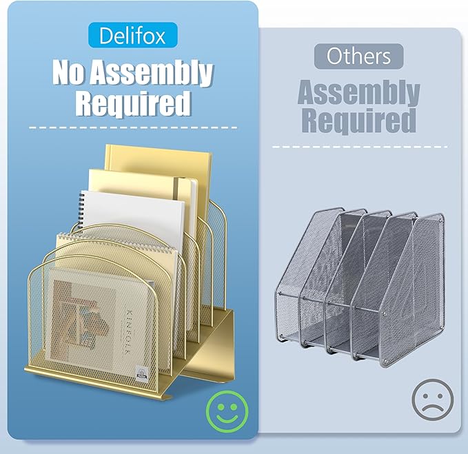 Delifox Inclined Desk File Organizer, Vertical File Folder Holder Stand Metal - Image 4