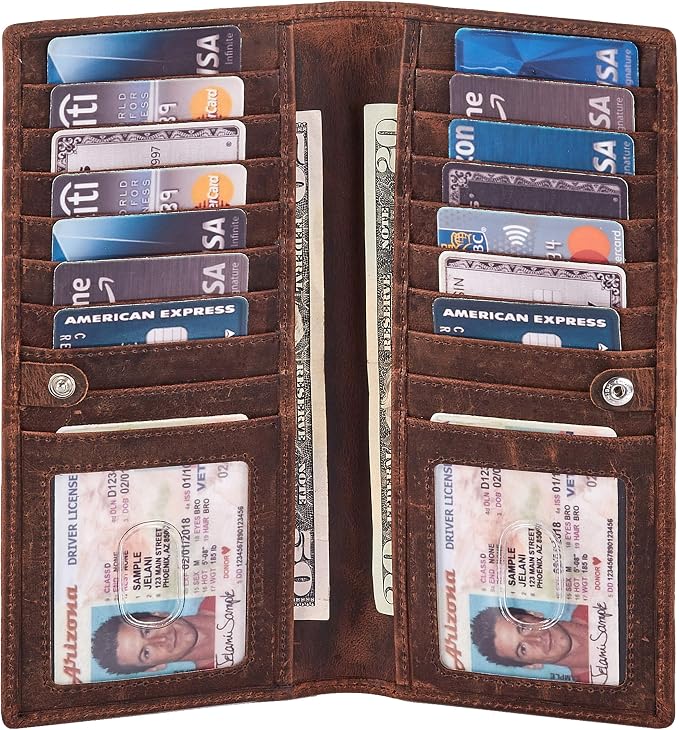 Long Wallet for Men Women Real Leather Bifold RFID Stylish Slim Handmade 2 ID by WiseOwlAccessories