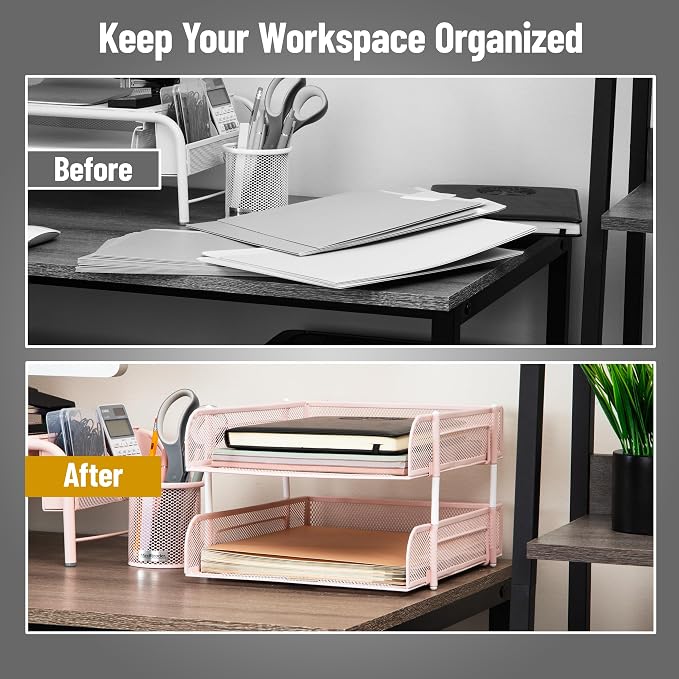 Mind Reader Stackable Paper Tray, Desktop Organizer, File Storage, Metal Mesh - Image 5