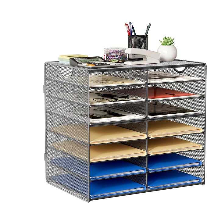 EasyPAG Paper Trays for Classroom 14 Tier Mesh Desk Organizer Shelves by EasyPAG