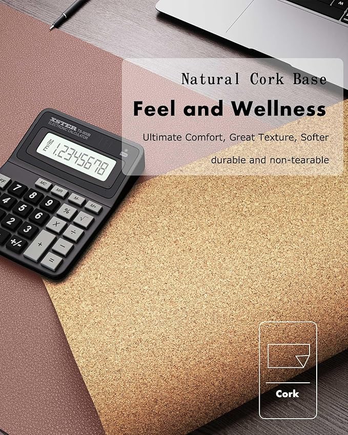YSAGi Double-Sided Desk Pad, 31.5"x15.7" Leather Desk Mat, Eco Cork Desk Pad - Image 3
