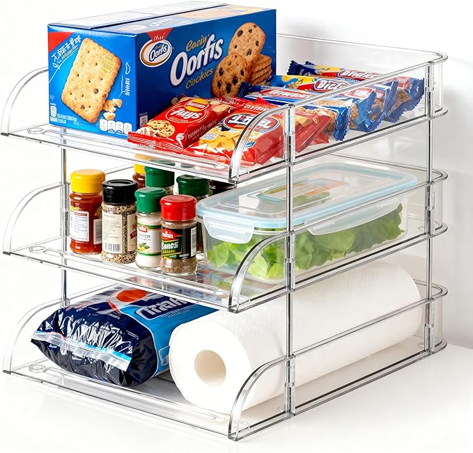 Desk Organizer and Storage, 3-Tier File Paper Tray Organizers, Stackable Clear by Noger