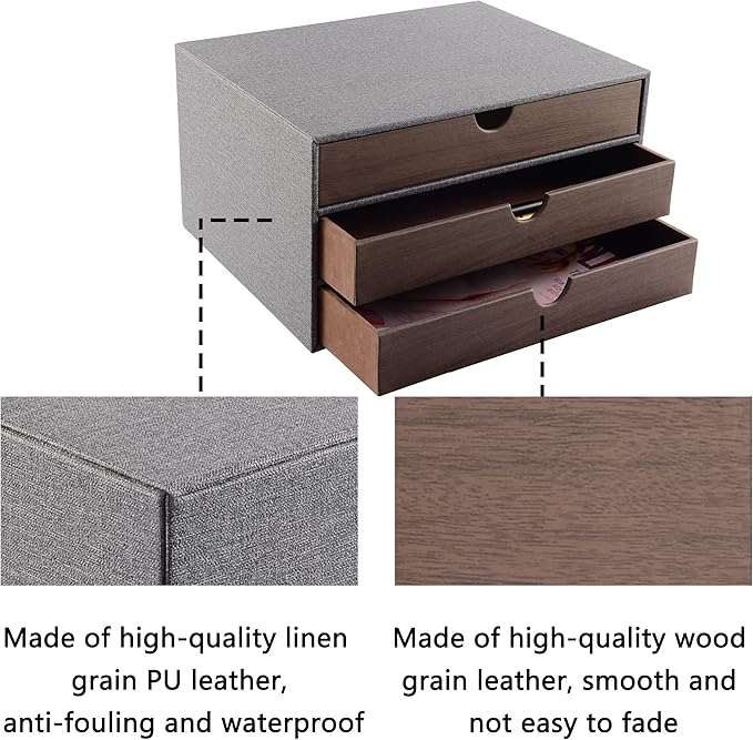 Cloth-effect Faux Leather Desk Organizer File Cabinet Executive Office Supplies - Image 6