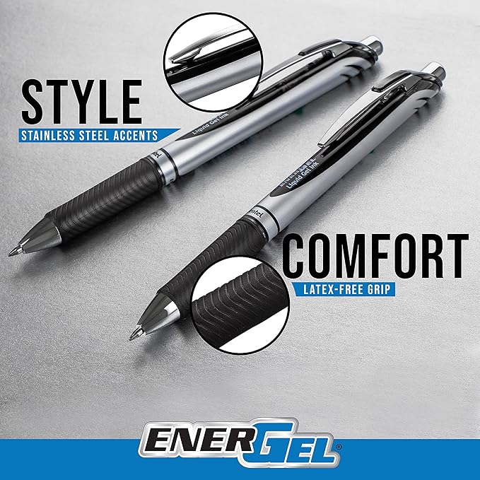 Pentel EnerGel RTX Liquid Gel Pen, Metal Tip, Box of 12 - Image 4