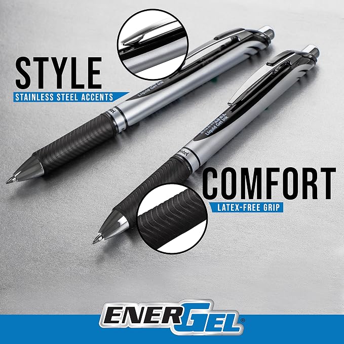 Pentel EnerGel RTX Retractable Liquid Gel Pen Metal Tip, 12 Pack, Medium Line - Image 5