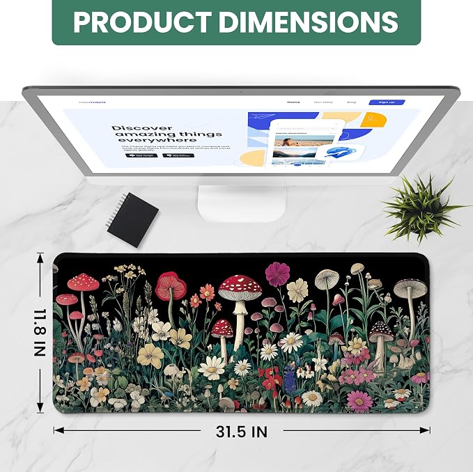 Aesthetic Desk Mat, Cute Woodland Mushroom Desk Pad Protector - Image 2