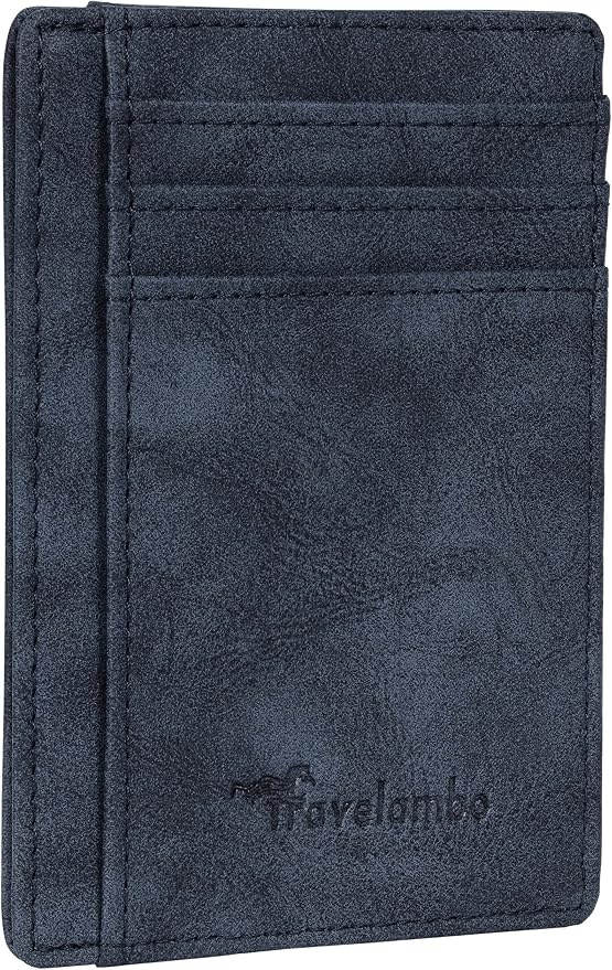 Travelambo Slim Wallet Front Pocket Minimalist Leather RFID Blocking Medium Size by Travelambo