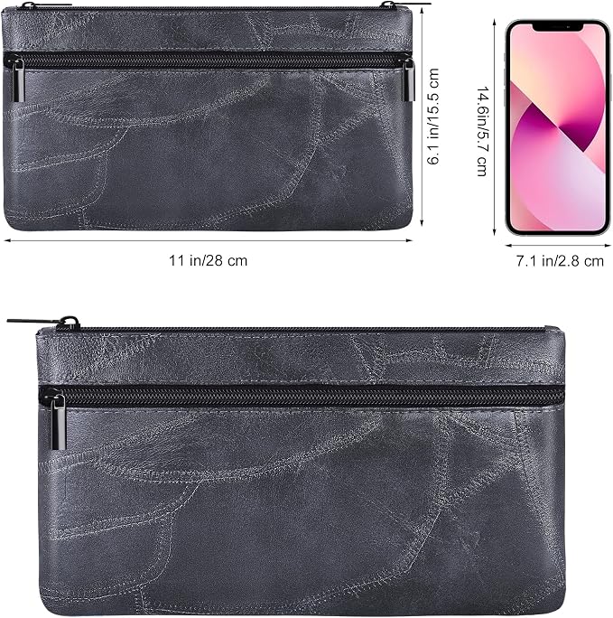 HAUTOCO Money Bag with Zipper 11 x 6.1 inch Embossed Deposit Money Pouch with - Image 2
