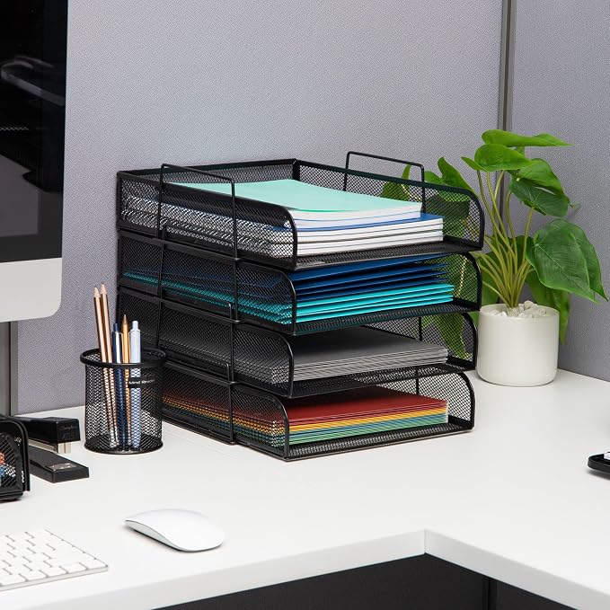Mind Reader Stackable Paper Tray, Desktop Organizer, File Storage, Metal Mesh - Image 2