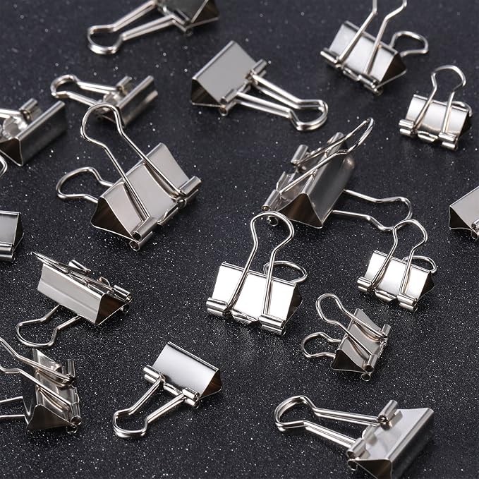 TecUnite 150 Pcs Black Binder Clips Assorted Sizes Silver Paper Clamps Clips - Image 6