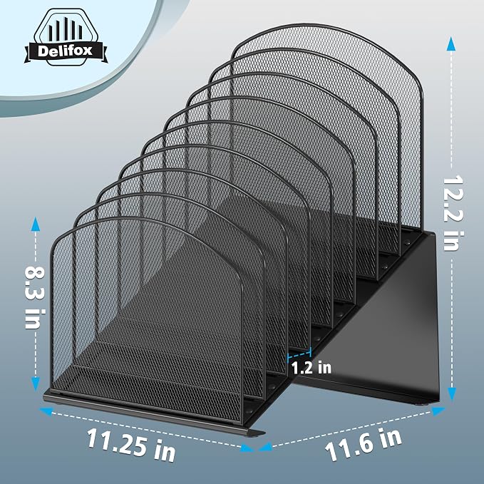 Inclined Desk File Organizer, 8-Section Upright Desk Organizer Standing File - Image 2