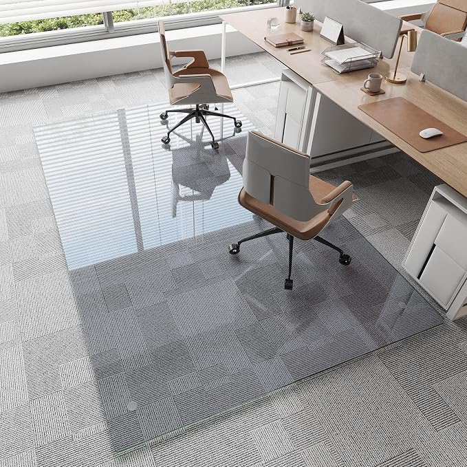 Tempered Glass Chair Mat, Hides Dirt/Fur, Noise-Free Gliding Shatterproof by MYSUNORIA