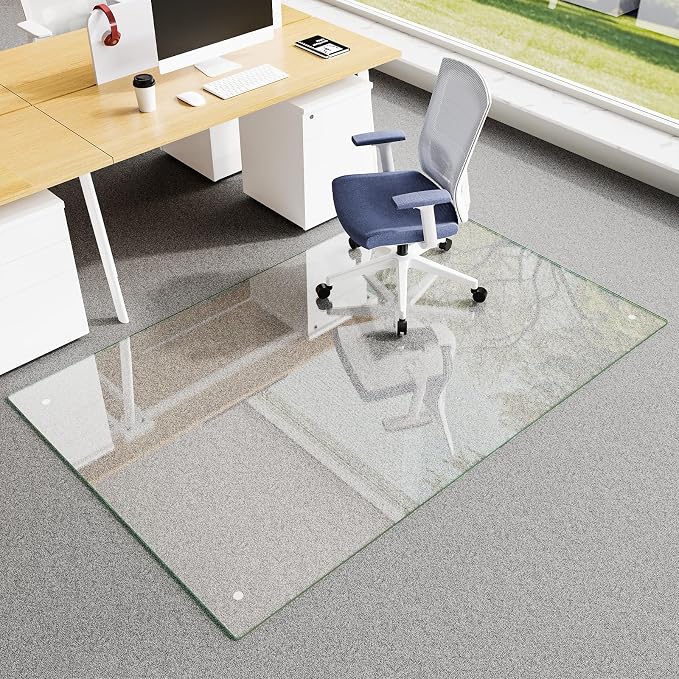 Koonmi Chair Mat for Carpet, Tempered Glass 48"x80" Office Chair Mat, Glass by KOONMI