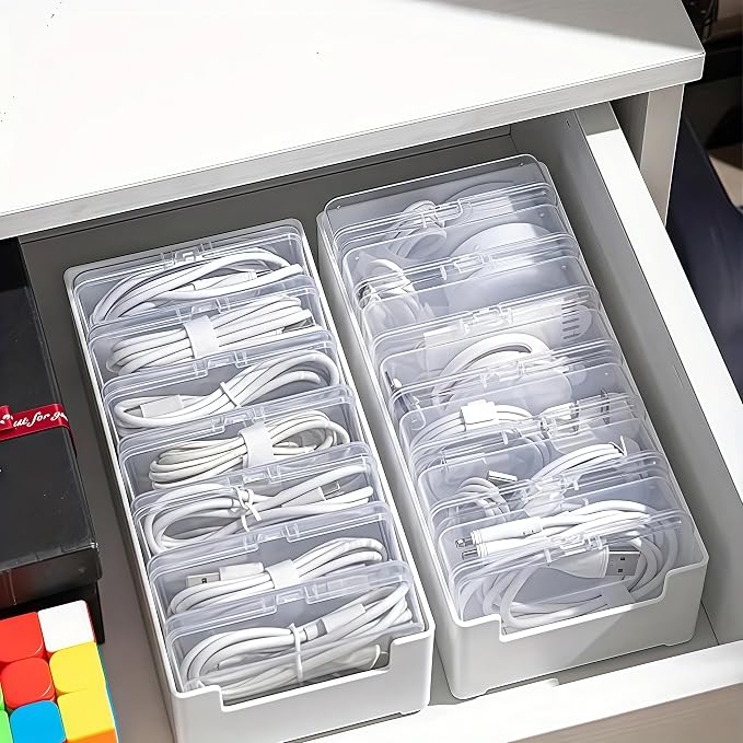 2 Pcs 11 Box Cable Organizer Storage Box, Desktop Cable Management - Image 5