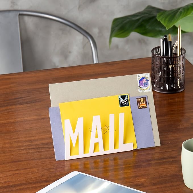 MyGift Mail Holder Organizer Countertop Modern Metal White - Image 6