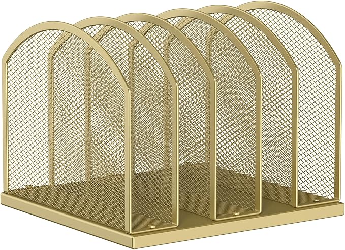 Gawerk 5-Section Vertical Desktop Organizer, 5-Section Mesh File Folder Stand by Gawerk