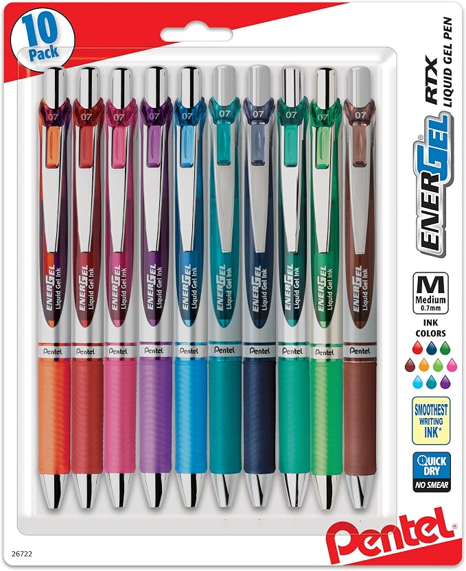 Pentel EnerGel RTX Retractable Liquid Gel Pen, Medium Line, Metal Tip by PentelofAmerica