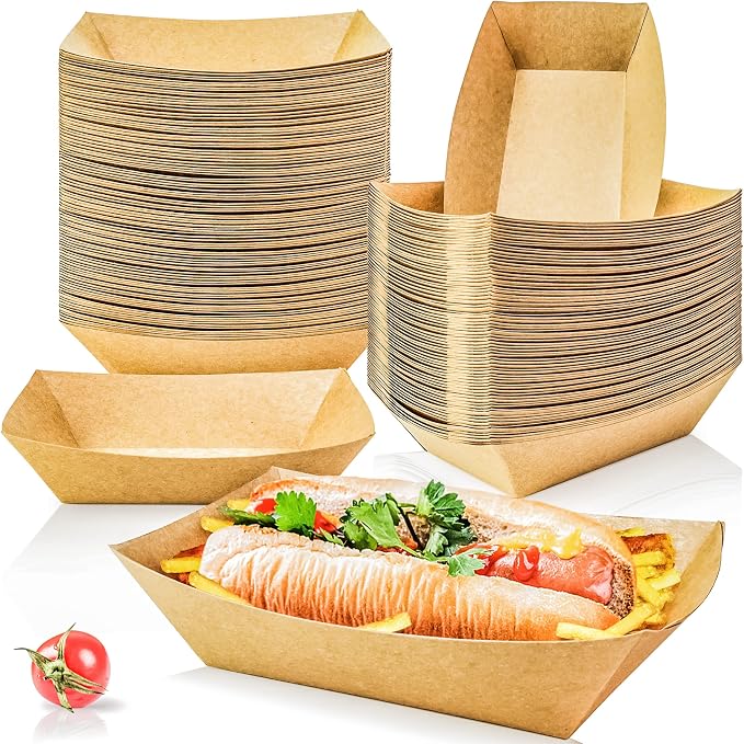 100 Pack 3lb Kraft Paper Food Trays, Heavy-Duty Paper Food Boat Disposable - Image 7