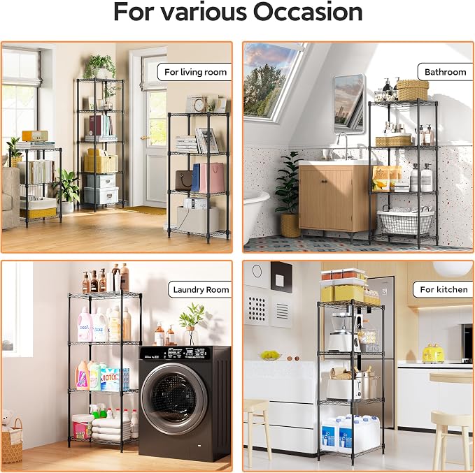 M MZG 4 Tiers Shelf Metal Storage Shelves Wire Rack Closet Organizers - Image 6