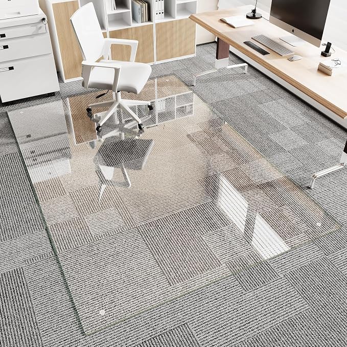 Koonmi Chair Mat for Carpet, Tempered Glass 60"x80" Office Chair Mat, Glass by KOONMI