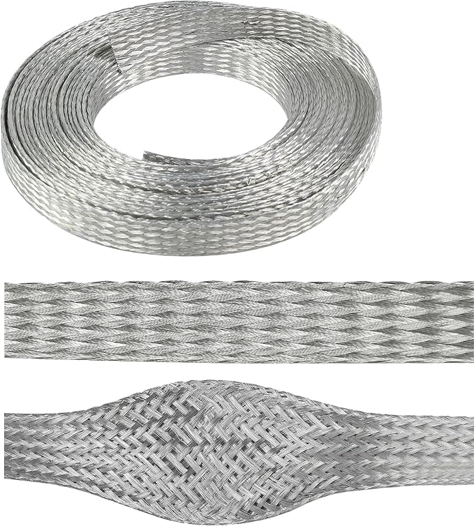 1/2" Wide Tinned Copper Braided Metal Wire Shielding Sleeve Ground Strap by BuyUneed