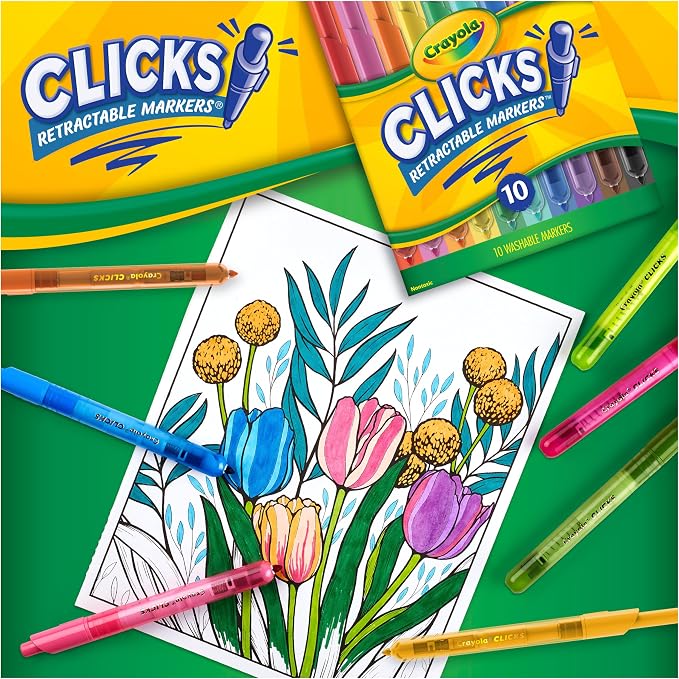 Crayola Clicks Retractable Tip Markers, Washable Cone Tip Art Marker Set - Image 7