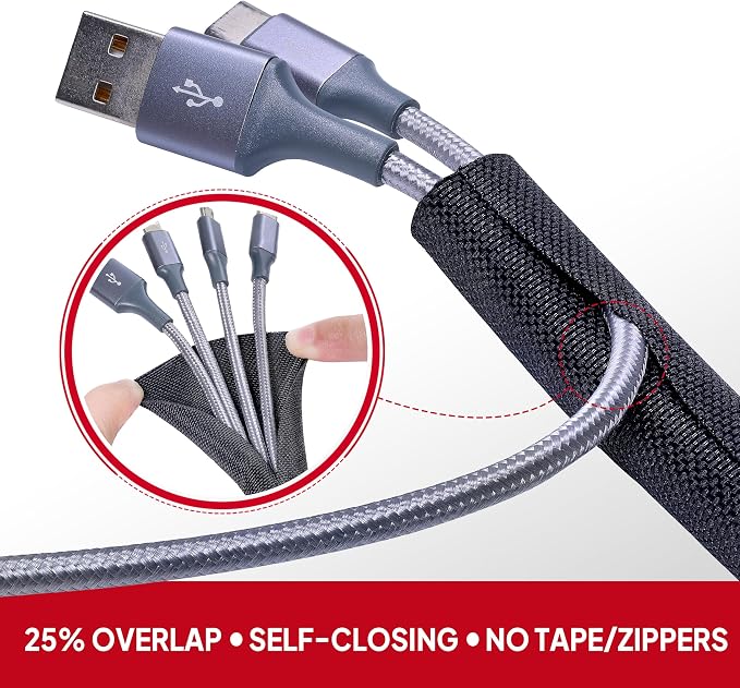 Black Braided Cable Management Sleeves Wire Loom Tubing Cord Protector - Image 3