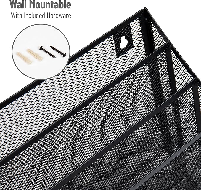 Mind Reader Vertical File Storage, Desktop Organizer, Wall Mount, Metal Mesh - Image 5