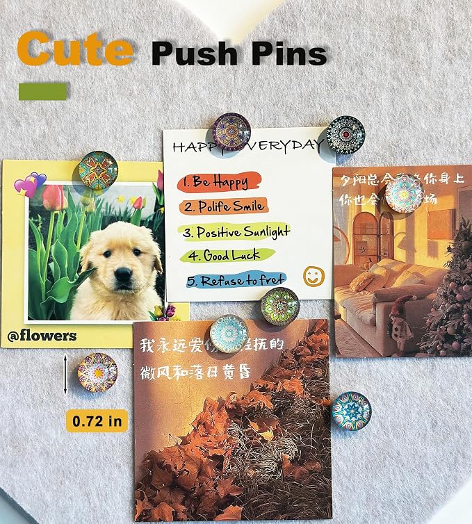 24 Glass Decorative Push Pins, Cute Bulletin Board Pins, Cute Thumbtacks - Image 4
