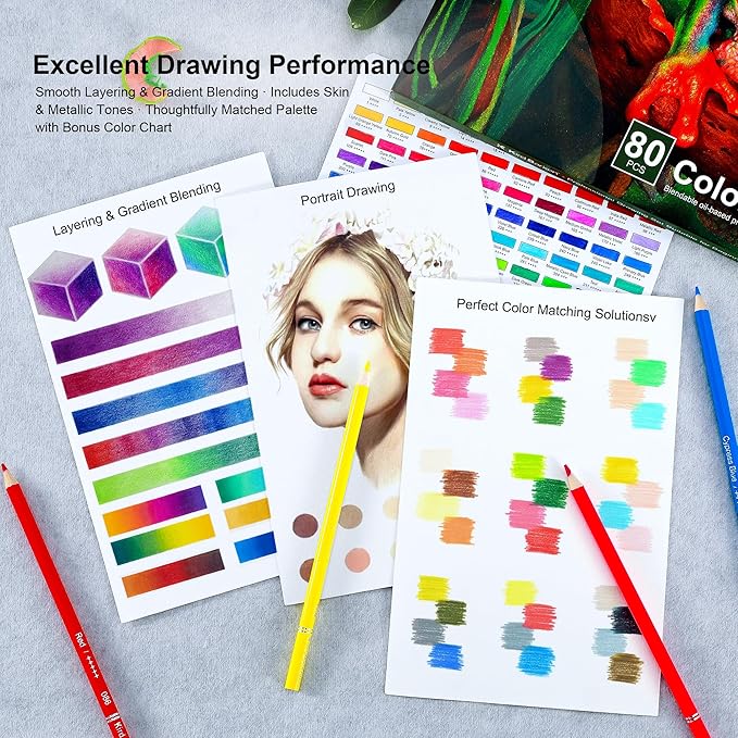 80 Colored Pencils Set, Oil-Based Soft Core - Image 5