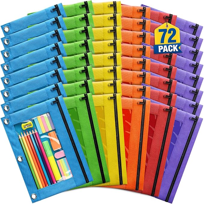 Pencil Pouch for 3 Ring Binder, 72 Pack Bulk Pencil Pouches by KIZZYEA