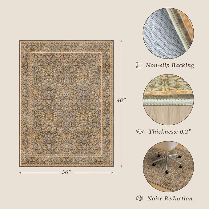 Vintage Brown Office Rugs for Rolling Chairs, Low Pile, Slip-Resistant and - Image 2