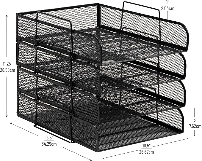 Mind Reader Stackable Paper Tray, Desktop Organizer, File Storage, Metal Mesh - Image 3