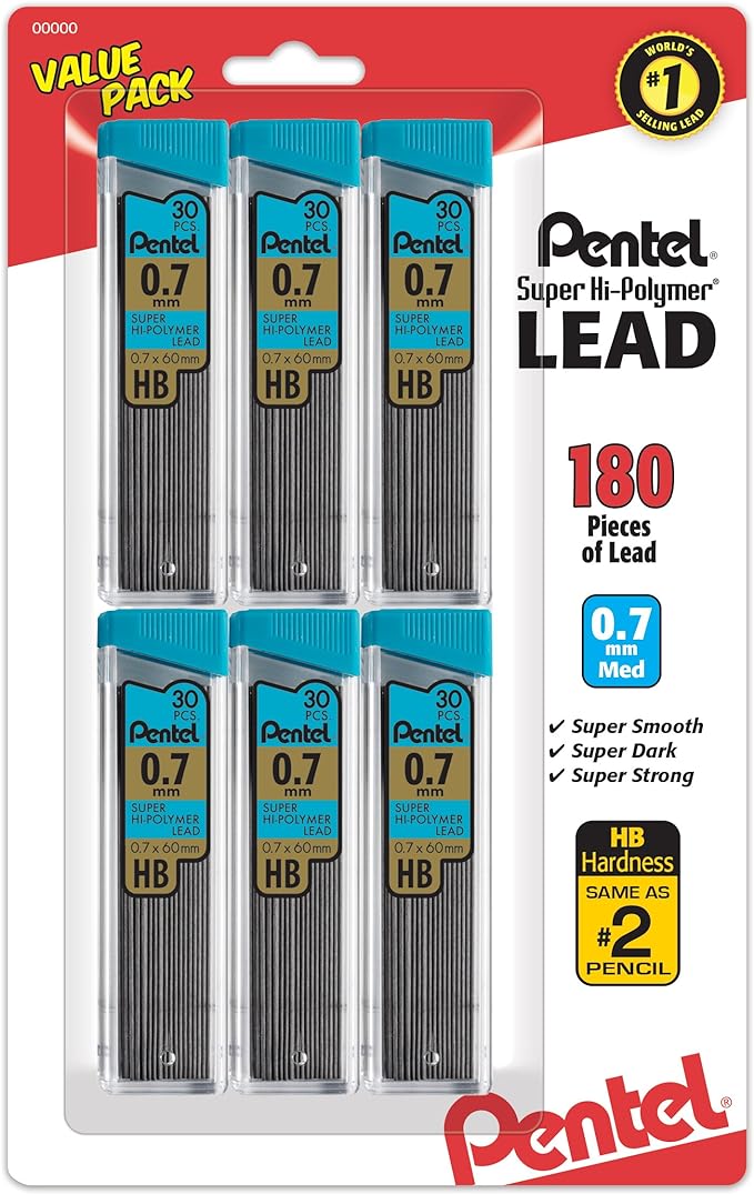 Pentel Super Hi-Polymer Refills, 0.7 mm Medium, 180 Pieces of Lead by PentelofAmerica