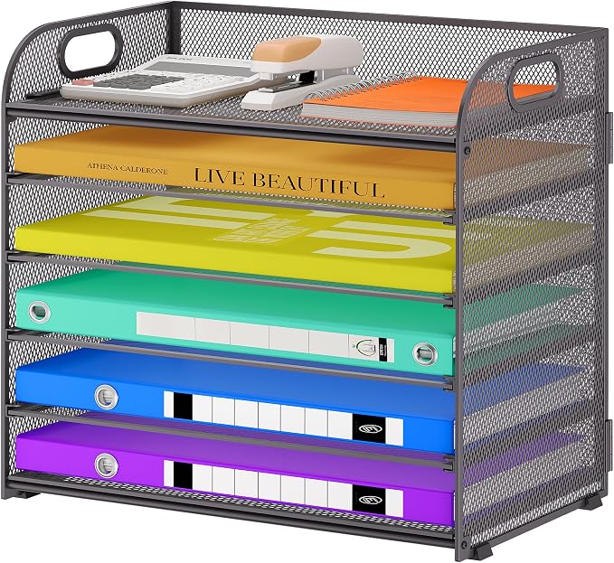 Cawukege 6 Tier Paper Organizer, Mesh Desk Organizer, Metal File Organizer by Cawukege