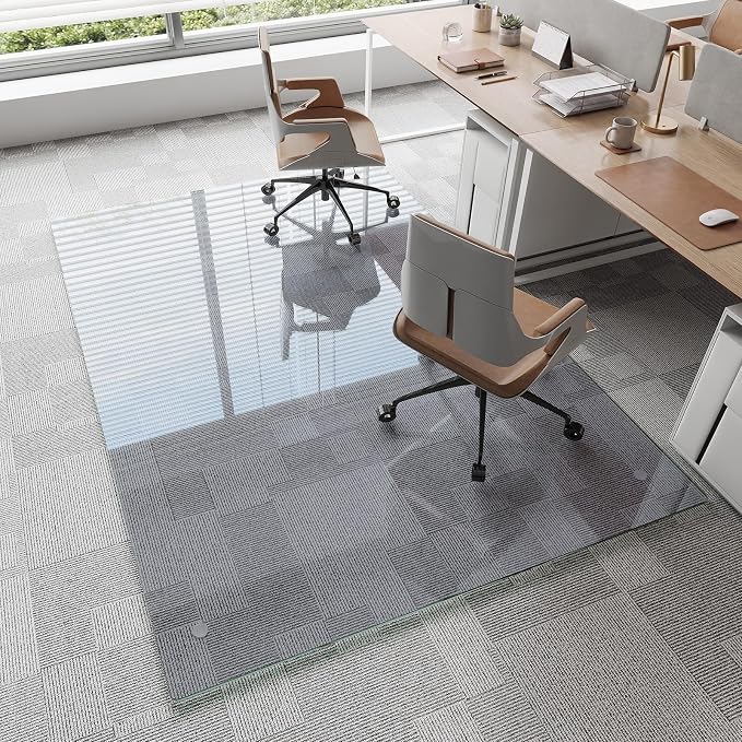 Tempered Glass Chair Mat, Round Corner and Polished Edge by MYSUNORIA