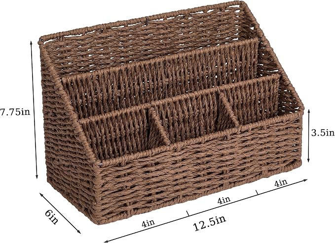 DINGTAI Rattan Desk Organizer, Tabletop Mail Holder, 5 Slot Mail Organizer - Image 5