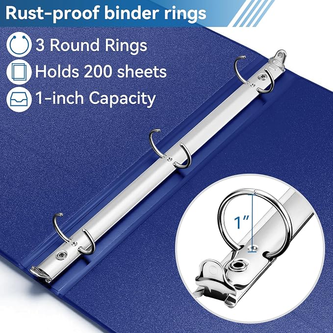 SUIN 1-inch 3 Ring Binder with 2 Interior Pockets, and School Use, 6 Pack - Image 3