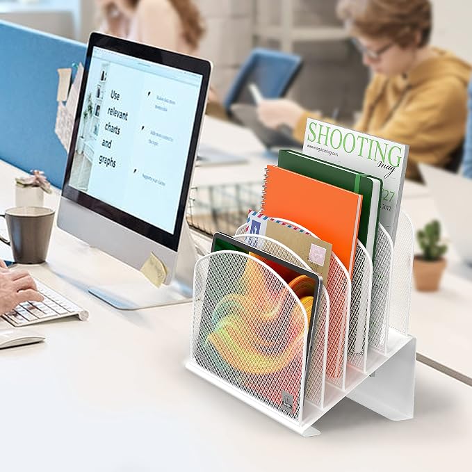 Delifox Inclined Desk File Organizer, Vertical File Folder Holder Stand Metal - Image 8