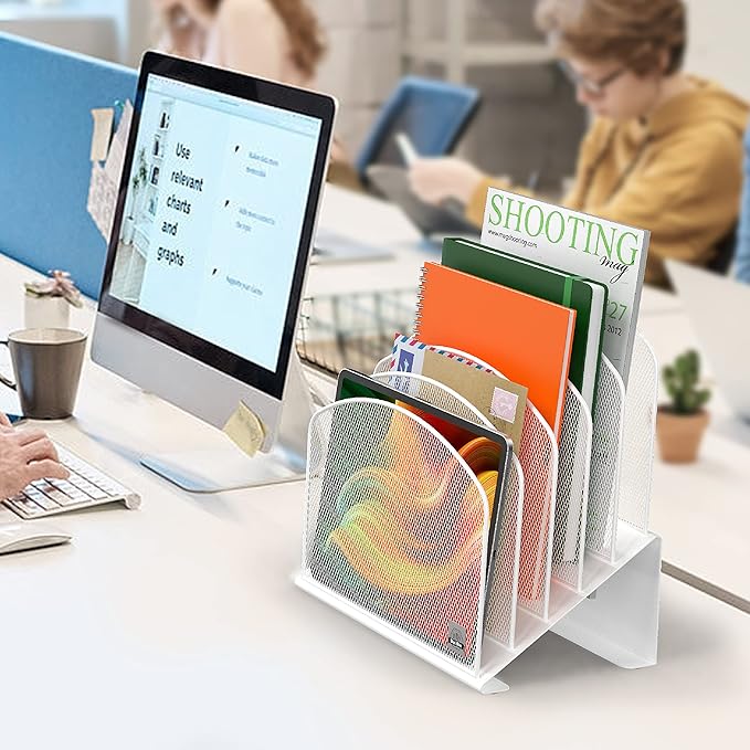Delifox Inclined Desk File Organizer, Vertical File Folder Holder Stand Metal - Image 6