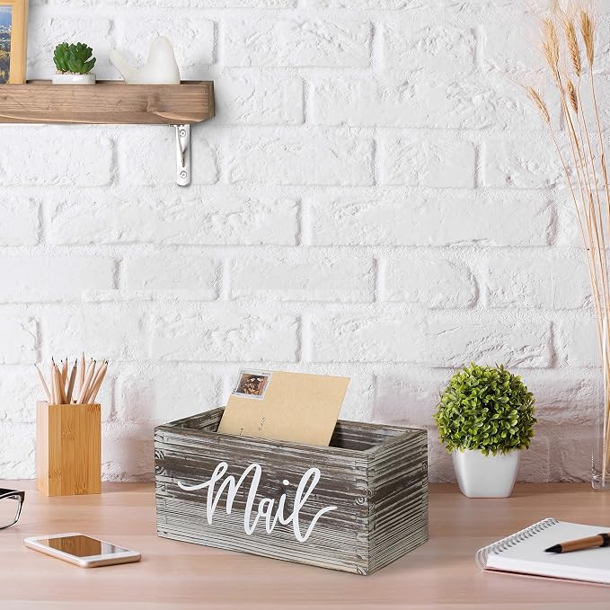 MyGift Mail Holder Storage Organizer Box Torched Wood - Image 2