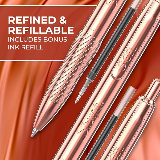 Sharpie S-Gel Pens, Copper Metal Body, Medium Point, Includes 2 Pens and 2 - Image 4