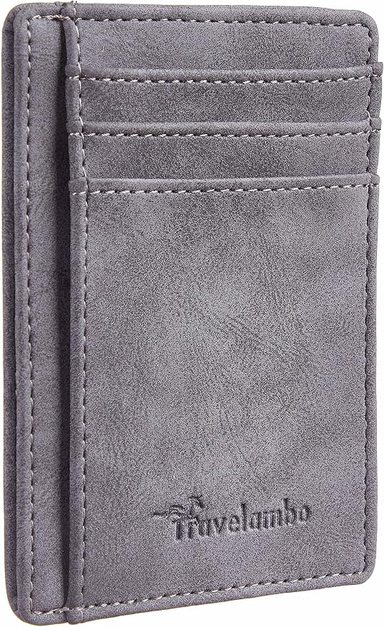 Travelambo Slim Wallet Front Pocket Minimalist Leather RFID Blocking Medium Size by Travelambo